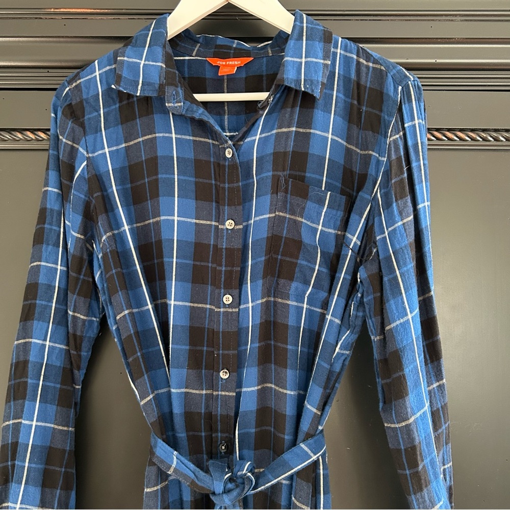 Joe Fresh Vintage Plaid Flannel Shirt Dress Blue and Black Tartan Women’s Large - Picture 3 of 6
